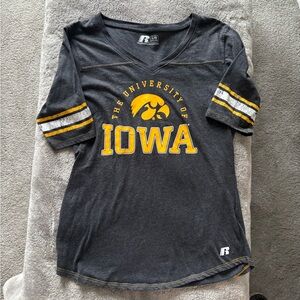 Russell Athletic Dark Gray V-Neck Tee- Iowa Hawkeyes